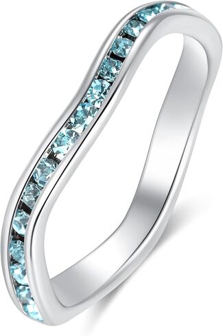Muses Art Design Birthstone Eternity Band Ring Wave Style (Channel Set/Full Round), Stackable Fashion Ring with Crystal Birthstone in Saudi Arabia