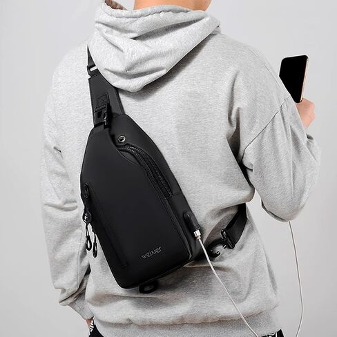 Hjkiopc Waterproof Sling Bags Mens Shoulder Crossbody Backpack with USB Charging Port& Headphone,Outdoor Lightweight Bag in Saudi Arabia