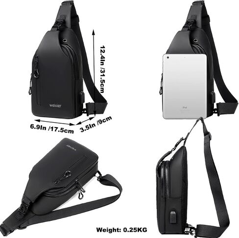 Hjkiopc Waterproof Sling Bags Mens Shoulder Crossbody Backpack with USB Charging Port& Headphone,Outdoor Lightweight Bag in Saudi Arabia