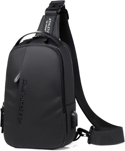 Hjkiopc Waterproof Sling Bags Mens Shoulder Crossbody Backpack with USB Charging Port& Headphone,Outdoor Lightweight Bag in Saudi Arabia