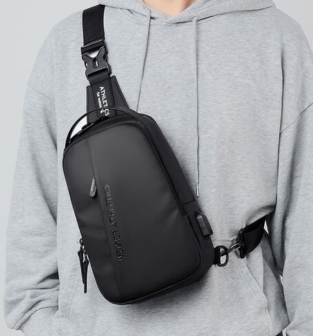 Hjkiopc Waterproof Sling Bags Mens Shoulder Crossbody Backpack with USB Charging Port& Headphone,Outdoor Lightweight Bag in Saudi Arabia