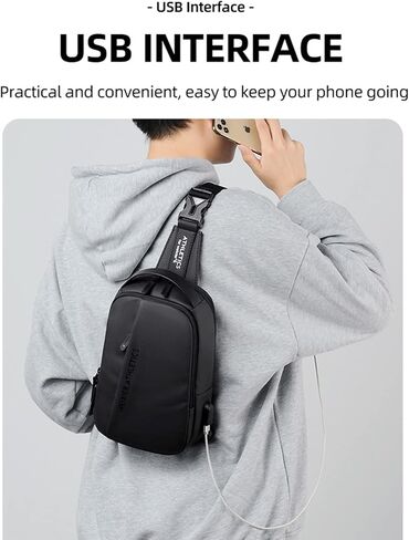Hjkiopc Waterproof Sling Bags Mens Shoulder Crossbody Backpack with USB Charging Port& Headphone,Outdoor Lightweight Bag in Saudi Arabia