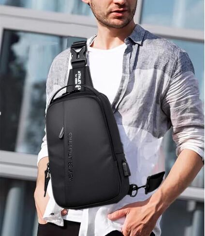 Hjkiopc Waterproof Sling Bags Mens Shoulder Crossbody Backpack with USB Charging Port& Headphone,Outdoor Lightweight Bag in Saudi Arabia