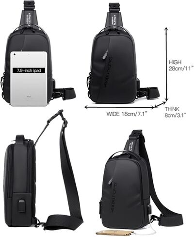 Hjkiopc Waterproof Sling Bags Mens Shoulder Crossbody Backpack with USB Charging Port& Headphone,Outdoor Lightweight Bag in Saudi Arabia