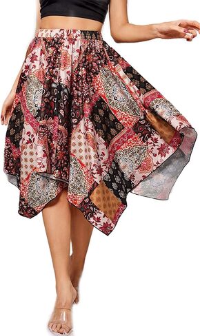Milumia Women's Boho Geo Print Asymmetrical Hem A Line High Waist Flared Flowy Skirts Multicolor X-Large in Saudi Arabia