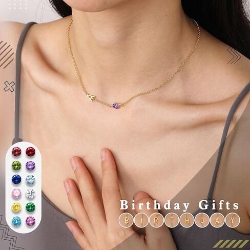 Easter Basket Stuffers, Mothers Day Gifts for Mom Daughter Birthstone Rings for Women Birthday Gifts for Teen Initial Necklace Initial A-Z Birthstone Necklace Mom Birthday Gifts Christmas Anniversary Jewelry in Kuwait