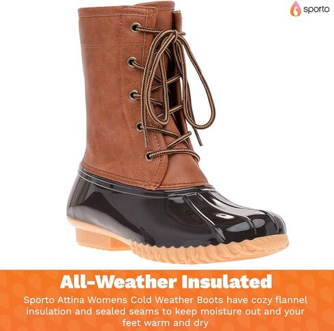 Sporto Women's Duck Boots with Lace-Up Closure Attina Waterproof Mid-Calf Winter for Comfort in Kuwait