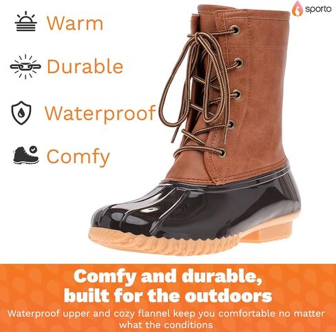 Sporto Women's Duck Boots with Lace-Up Closure Attina Waterproof Mid-Calf Winter for Comfort in Kuwait