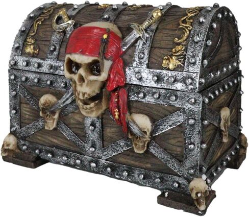 Gifts & Decors Ebros Large Caribbean Pirate Marauder Skull With Criss Cross Blades Treasure Chest Box Jewelry Box Figurine 7.25" Long in Saudi Arabia