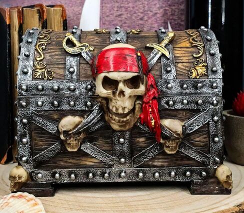 Gifts & Decors Ebros Large Caribbean Pirate Marauder Skull With Criss Cross Blades Treasure Chest Box Jewelry Box Figurine 7.25" Long in Saudi Arabia