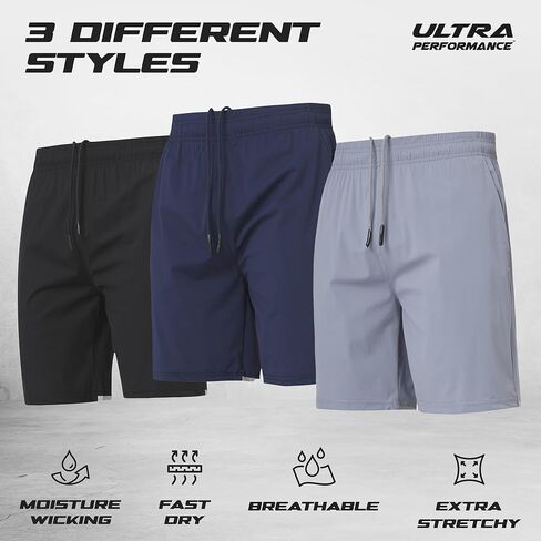 Ultra Performance 3 Pack Super Stretch Workout Gym Shorts for Men, Mens Running Shorts 7 Inch Inseam in Saudi Arabia