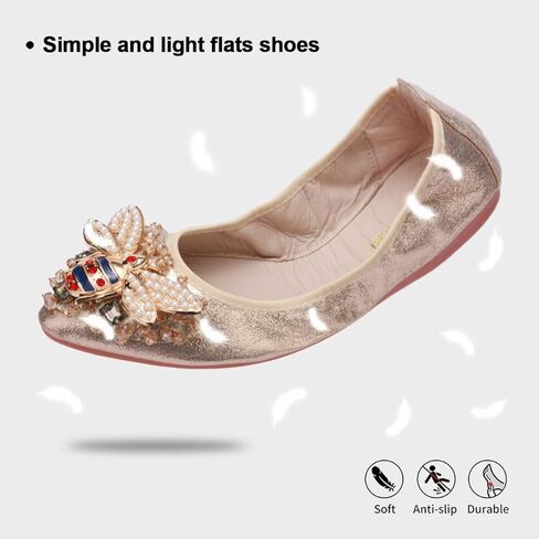 حذاء باليه نسائي مسطح من حجر الراين من Stylein، حذاء راقصة باليه قابل للطي ومريح وسهل الارتداء in Kuwait