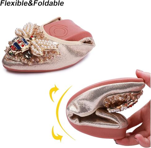 حذاء باليه نسائي مسطح من حجر الراين من Stylein، حذاء راقصة باليه قابل للطي ومريح وسهل الارتداء in Kuwait