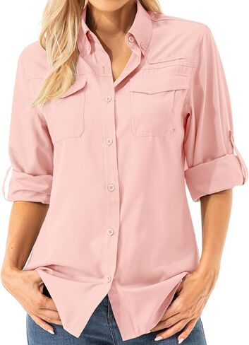 Womens Safari Sun Shirts UPF 50+ UV Sun Protection Long Sleeve Outdoor Quick Dry Fishing Hiking Gardening Shirts in Saudi Arabia