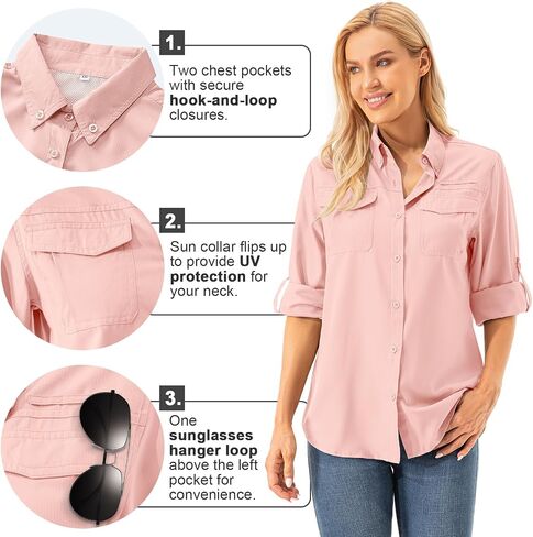 Womens Safari Sun Shirts UPF 50+ UV Sun Protection Long Sleeve Outdoor Quick Dry Fishing Hiking Gardening Shirts in Saudi Arabia
