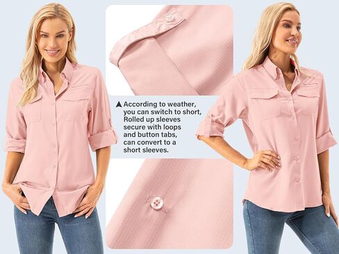 Womens Safari Sun Shirts UPF 50+ UV Sun Protection Long Sleeve Outdoor Quick Dry Fishing Hiking Gardening Shirts in Saudi Arabia