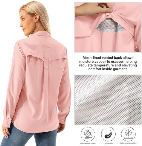Womens Safari Sun Shirts UPF 50+ UV Sun Protection Long Sleeve Outdoor Quick Dry Fishing Hiking Gardening Shirts in Saudi Arabia