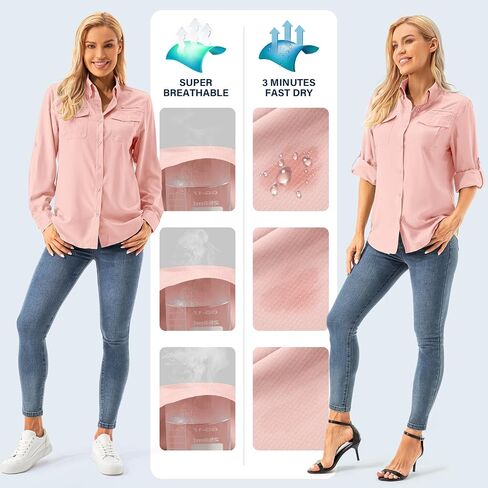 Womens Safari Sun Shirts UPF 50+ UV Sun Protection Long Sleeve Outdoor Quick Dry Fishing Hiking Gardening Shirts in Saudi Arabia