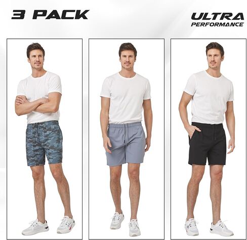 Ultra Performance 3 Pack Super Stretch Workout Gym Shorts for Men, Mens Running Shorts 7 Inch Inseam in Saudi Arabia