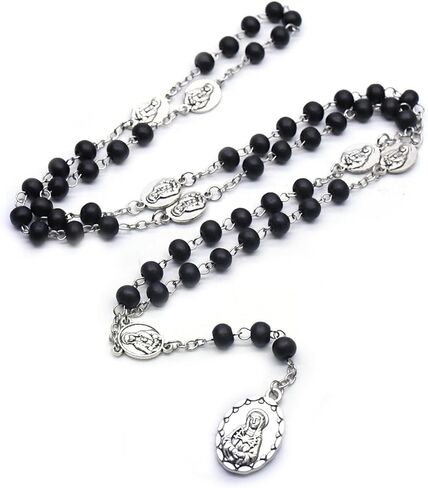 Rosary Beads Catholic Necklace for Women Catholic Cross Necklace for Men Wooden Rosary Beads Necklace Seven Sorrows Rosary Necklace Miraculous Medal Necklace Goth Jewelry Gift for Women in Saudi Arabia