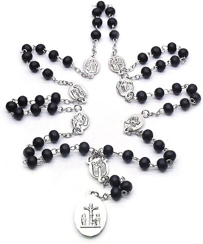 Rosary Beads Catholic Necklace for Women Catholic Cross Necklace for Men Wooden Rosary Beads Necklace Seven Sorrows Rosary Necklace Miraculous Medal Necklace Goth Jewelry Gift for Women in Saudi Arabia