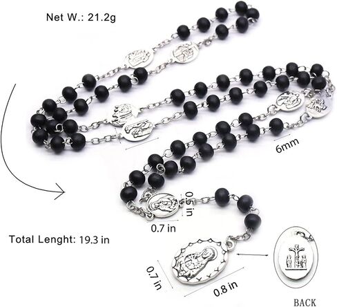 Rosary Beads Catholic Necklace for Women Catholic Cross Necklace for Men Wooden Rosary Beads Necklace Seven Sorrows Rosary Necklace Miraculous Medal Necklace Goth Jewelry Gift for Women in Saudi Arabia
