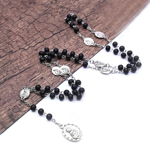 Rosary Beads Catholic Necklace for Women Catholic Cross Necklace for Men Wooden Rosary Beads Necklace Seven Sorrows Rosary Necklace Miraculous Medal Necklace Goth Jewelry Gift for Women in Saudi Arabia