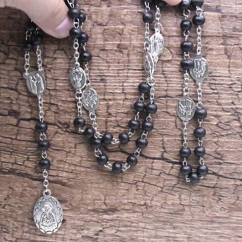 Rosary Beads Catholic Necklace for Women Catholic Cross Necklace for Men Wooden Rosary Beads Necklace Seven Sorrows Rosary Necklace Miraculous Medal Necklace Goth Jewelry Gift for Women in Saudi Arabia
