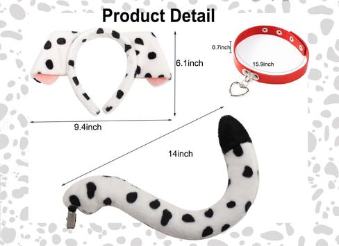 زي الدلماسي للنساء، عصابة رأس على شكل آذان كلب، ذيل مع قلب أحمر، ياقة جلدية، إكسسوارات حيوانات للأطفال البالغين in Kuwait