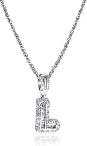 MiniJewelry من الألف إلى الياء قلادة اسم الحرف الأولي للنساء Grils Family عيد الميلاد عيد الميلاد الأبجدية الفضة هدية شخصية 20 بوصة كريستال شفاف مكعب زركونيا in Saudi Arabia