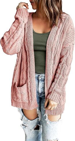 سترة صوفية فضفاضة للسيدات من HZSONNE بأكمام طويلة مفتوحة من الأمام ومتماسكة بكابل مكتنز in Kuwait