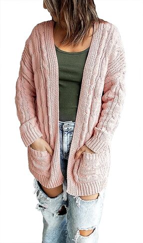 سترة صوفية فضفاضة للسيدات من HZSONNE بأكمام طويلة مفتوحة من الأمام ومتماسكة بكابل مكتنز in Kuwait