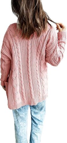 سترة صوفية فضفاضة للسيدات من HZSONNE بأكمام طويلة مفتوحة من الأمام ومتماسكة بكابل مكتنز in Kuwait