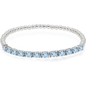 Sterling Silver Genuine, Created or Simulated Oval Gemstone Beaded Stretch Tennis Style Stackable Bracelet in Saudi Arabia
