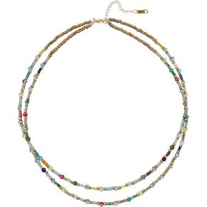 Plumiss Boho Handmade Natural Jasper Stone Beaded Crystal Mixed Strand Short Necklace for Women Girl