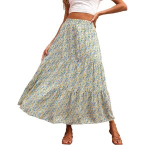 KIRUNDO 2023 Fall Women's High Waist Boho Floral Maxi Skirt Casual Flowy Swing Pleated A Line Beach Long Skirts