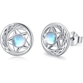 Moonstone Stud Earrings Sterling Silver Rainbow Moonstone Hypoallergenic Earrings Tiny Lightweight Piercing Stud Preppy Jewelry for Women Girl Friend with Gifts Box