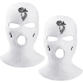 3-Hole Knitted Full Face Cover Ski Mask 2 Pcs Balaclava Knitted Three Hole Mask Beanie Winter for Outdoor Activities