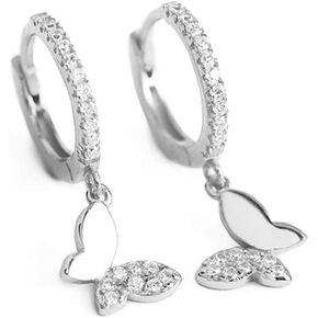Cute Butterfly Small CZ Cartilage Cuff Hoop Earrings With Tiny Charm Dangle Drop for Women Girls S925 Sterling Silver Dainty Fashion Huggie Hoops Hypoallergenic Fashion Elegant Jewelry Gifts for Daughter Sister Bff in Saudi Arabia