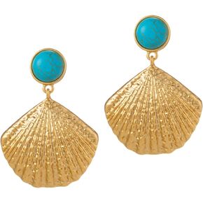 اقراط اذن ذهبية مرصعة بتصميم صدفة البحر من ايتكويري، مجوهرات شاطئ متدلية من الزنك، تركواز, الزنك, تركواز in Kuwait