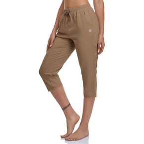 VEOBIKE Women's Capri Yoga Pants Cotton Jersey Pants Drawstring Jogger Workout Sweatpants Loose Lounge Crop Pants Pockets