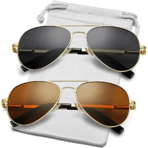 AIEYEZO Classic Aviator Polarized Sunglasses for Men Women Spring Hinge Metal Frame UV400 Protection