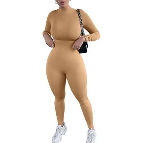 Mizoci Women's Sexy Bodycon Long Sleeve Mock Neck One Piece Jumpsuit Romper