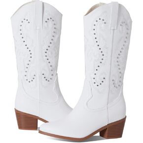 Mikarka أحذية رعاة البقر للنساء مطرزة ومسامير أحذية راعية البقر النسائية أشار تو كعب متوسط ​​مكتنز منتصف العجل الحذاء الغربي in Kuwait