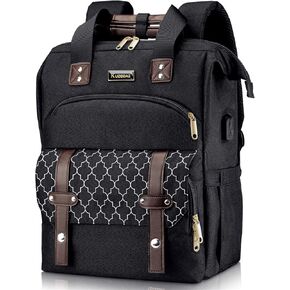 Backpack for Women, School Backpacks for Teen Girls, Large Wide Open Backpack with USB Charging Port, 15.6 Inch Work Laptop Backpack, Black