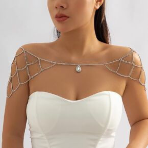 Bethynas Layered Shoulder Chain Necklace Sexy Bra Bikini Body Chain Bridal Wedding Cape Wrap Accessories for Women and Girls (Silver A)