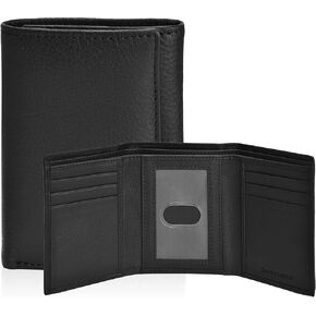 محافظ جلدية حقيقية للرجال - محفظة ثلاثية الطي بتصميم حجب RFID مع فتحات للبطاقات, هاي بلاك, Small, محفظة Rfid in Kuwait