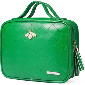 LACATTURA Hanging Toiletry Bag for Women, Leather Travel Makeup Bag, Large Cosmetic Organizer, 4 Layers Portable Waterproof Hygiene Bag, Bathroom Organizer for Shampoo, Make up, Personal Item, Green