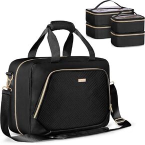 Prokva Professional Makeup Artist Travel Case with 4 Detachable Cosmetic Bags, Large Make up Organizer Bag with Makeup Kit Storage Section and Hair Tools Pocket, Black (Empty Bag Only)