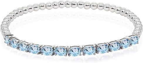 Sterling Silver Genuine, Created or Simulated Oval Gemstone Beaded Stretch Tennis Style Stackable Bracelet in Kuwait